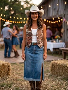 Vivaldi Women's Vintage Brown Rust Floral Western Rodeo Festival Vest Size Large